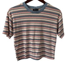 Topshop Womens Size 2 Blue Pink White Striped Short Sleeve Tee Top